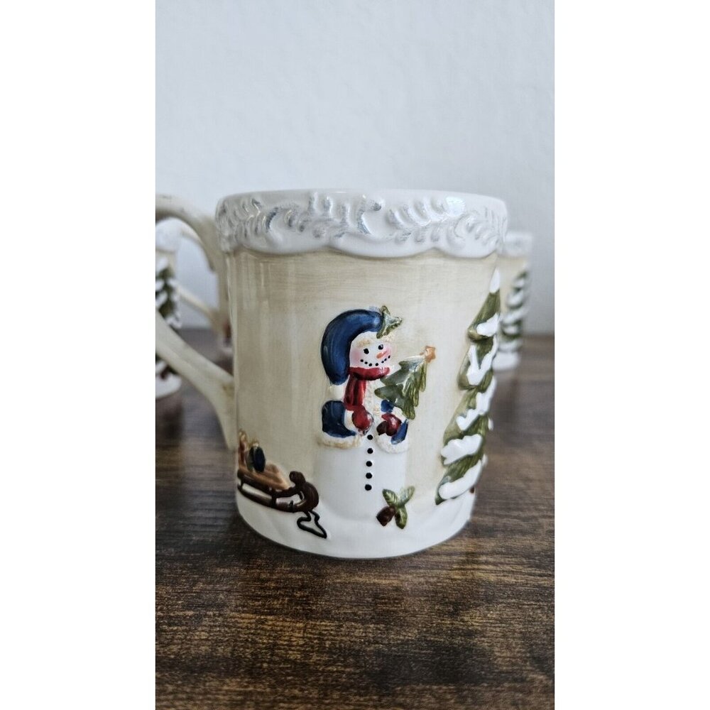 Set Of 4 Vintage MERCURIES Christmas Mugs Cups Santa Snowman Tree